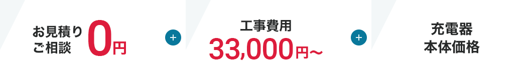 お見積り ご相談0円、工事費用33,000円〜、充電器 本体価格